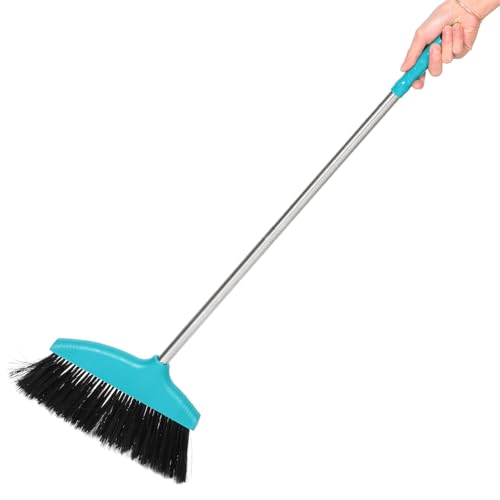 Heavy Duty Floor Broom with Soft Bristles, Wide Angle Sweeping Brush for Pet Hair and Lawn, Long Handle Green Broom for Indoor and Outdoor Cleaning