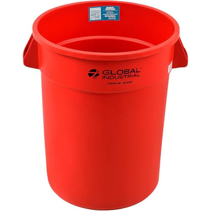 Global Industrial Commercial Round Trash Can, 32 Gallon Capacity, Plastic Garbage Can, Indoor and Outdoor Utility Trash Can, Red, 21-3/4"W x 27-1/2"H, No Lid - color: Red