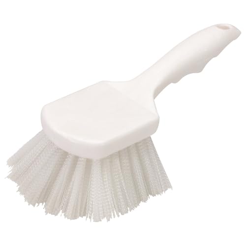SPARTA Flo-Pac 8" Utility Scrub Brush with 2" Nylon Bristles, Plastic Pistol Grip Handle, Commercial Handheld Cleaning Brush, White - color: White/White