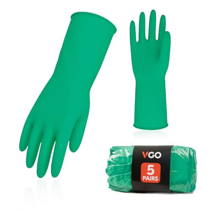 Vgo... 5-Pairs Reusable Household Gloves, Rubber Dishwashing gloves, Extra Thickness, Long Sleeves, Kitchen Cleaning, Working, Painting, Gardening, Pet Care (Size M, Green, HH4601) - color: 5 Pairs - Green, size: Medium