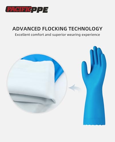 PACIFIC PPE 4 Pairs Reusable Dishwashing Cleaning Gloves, Household, Kitchen, Cotton Liner, Blue, Small - color: Blue, size: Small (Pack of 4)