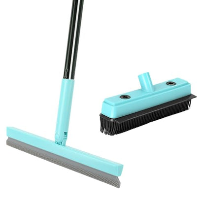 Michao Floor Squeegee with 180° Rotating Head,with Rubber Broom for Carpet Pet Hair Remover,air Broom,for pet Removal Fluff Carpet, Hardwood Floor, Cleans Glass, Fine Dust, Hair, Liquid (Black)