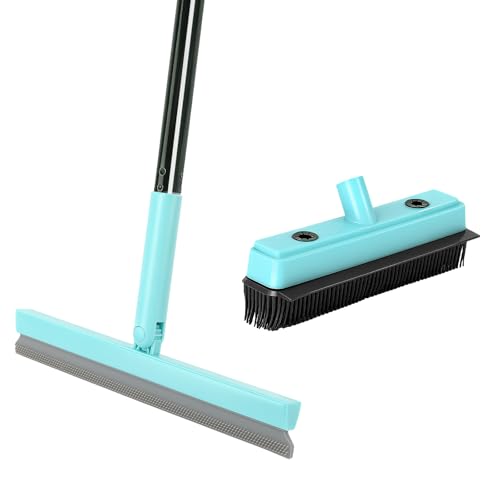 Michao Floor Squeegee with 180° Rotating Head,with Rubber Broom for Carpet Pet Hair Remover,air Broom,for pet Removal Fluff Carpet, Hardwood Floor, Cleans Glass, Fine Dust, Hair, Liquid (Black)