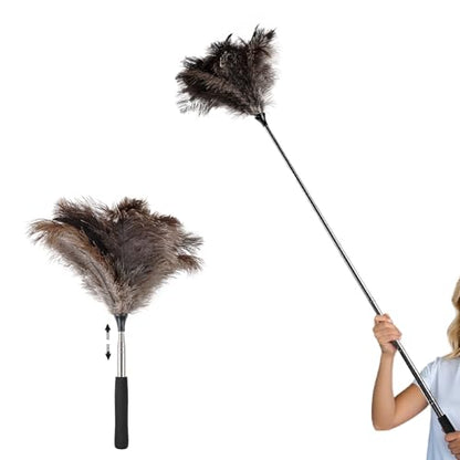 THARAHT Extendable Ostrich Feather Duster up to 16-47 inches Fluffy Feathers Long Handle Reusable for Cleaning Ceiling Fan Pendant lamp High Ceiling Blinds Furniture Feather Duster - size: 16-47inch