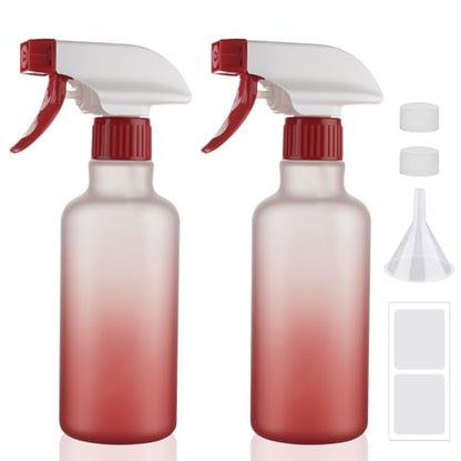 Plastic Spray Bottles 12oz 2 Pack Adjustable Mist/Stream Spraying Heavy Duty Square Water Spray Bottles for Hair, Cleaning Solutions, Plants, Essential Oils (Red) - color: Red
