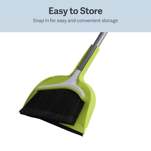 Casabella Basics 2-Piece Angled Broom and Dustpan Set, 44" Angled Broom with Long Handle and Dustpan, Silver/Green - color: Silver/Green