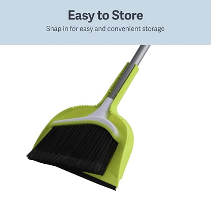 Casabella Basics 2-Piece Angled Broom and Dustpan Set, 44" Angled Broom with Long Handle and Dustpan, Silver/Green - color: Silver/Green