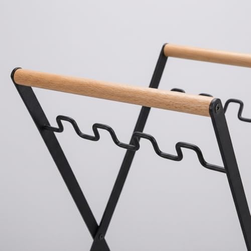Metal Folding Trash Bag Holder with Wooden Handles, Portable Rubbish Stand for 30-45 Gallon Bags, Heavy Duty Refuse Sack Frame Garbage Holder for Garden Waste, Camping and RV
