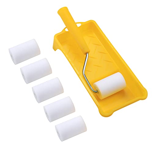 Foam Paint Roller, 2 Inch Mini Paint Roller Kit with High-Density Foam Roller Refills *6, Paint Tray, and Roller Handle, Small Sponge Paint Roller for Touch-ups and Smooth Finishes - size: 2 Inch