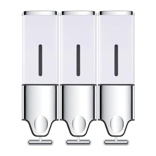 EHORIA 3-in-1 Quadrate Dispensers for The Shower,Shower soap Dispenser,Conditioner Dispenser, Shampoo Dispenser,No Drilled Wall Mounted Distributor,Hotel,Bathroom,Home - color: Triple, White
