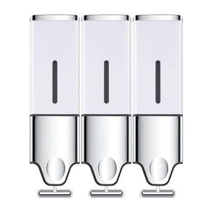 EHORIA 3-in-1 Quadrate Dispensers for The Shower,Shower soap Dispenser,Conditioner Dispenser, Shampoo Dispenser,No Drilled Wall Mounted Distributor,Hotel,Bathroom,Home - color: Triple, White
