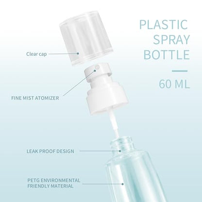 9 Pcs Travel Spray Bottle 60ml/2oz Leak Proof Fine Mist Spray Bottles Empty Mini Makeup Face Spray Bottle Clear Refillable Travel Containers for Perfume Cosmetic Essential Oil, 3 Color(120pcs Labels) - size: 9 Pcs - 2 oz