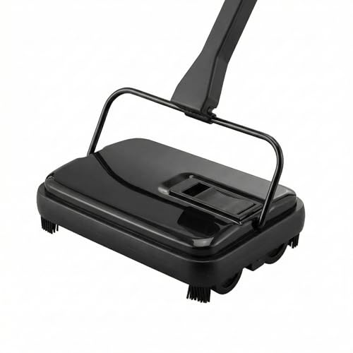 Manual Carpet Sweeper, Electric-Free Quiet Floor Sweeper with 300ml Easy-Empty Dustbin, 6.7” Cleaning Width for Pet Hair, Crumbs, Dust on Carpets, Hardwood, Tile - Home & Office Use (Black) - color: Black