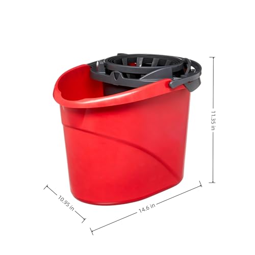 2.5 Gallon Quick Wring Hands-Free Mop Bucket, Quick Wring Bucket with Handles, Mop Bucket with Wringer, Cleaning Bucket for Home Hardwood Laminate Tile Floor Cleaning