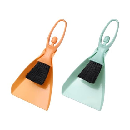 uxcell 2 Pcs Mini Dustpan and Brush Set, Small Broom and Dustpan Set for Office Tabletops Sofas Keyboards Home Cleaning Tool, Orange Pink/Light Blue - color: Orange Pink /Light Blue