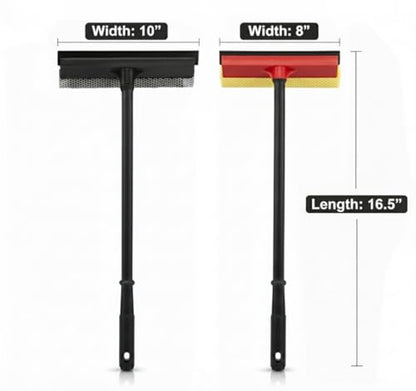2Pcs Window Squeegee with Long Handle, 2-in-1 Window Cleaner Tool, Glass Door Cleaner, Multi-Use Car Windshield Cleaning Cleaning for Indoor Outdoor Car Window High Glass Shower Gas Station