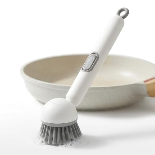 Rotatable Kitchen Cleaning Brush with Built-in Soap Dispenser for Non-Stick Pans, Stainless Steel Pots, Ceramic Cookware, Range Hood Filters, Oven Grates