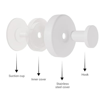 Suction Cup Hooks for Shower - 2 Pack, White - Stainless Steel, Strong Suction, No Drill, Removable Hanger, Tile Bathroom Kitchen Wall, Glass Door, Mirror Hook Hanging Robe, Towel Holder - color: White