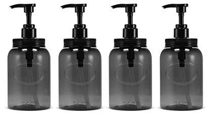 24 oz Wide Mouth Plastic Bottle Dispensers, Gray, Set of 4 | Pump containers, high-viscosity, lotion pumps, easy refills, refillable, reusable, thick plastic - color: Gray