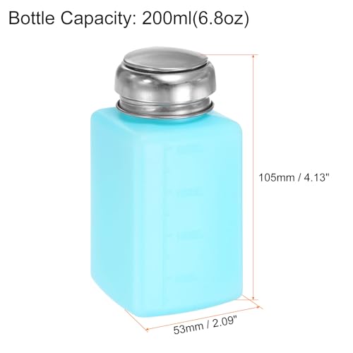 HARFINGTON 2pcs Solvent Alcohol Dispenser 200ml(6.7oz) Push Down Liquid Dispenser Pump Bottle with Sealing Stainless Steel Lid for Acetone Cleanser Polish Remover, Blue - color: Blue, size: 200ml 6.7oz