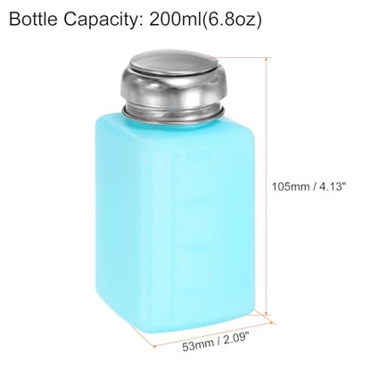 HARFINGTON 2pcs Solvent Alcohol Dispenser 200ml(6.7oz) Push Down Liquid Dispenser Pump Bottle with Sealing Stainless Steel Lid for Acetone Cleanser Polish Remover, Blue - color: Blue, size: 200ml 6.7oz