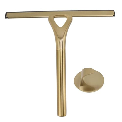 Squeegee for Shower Glass Door, Gold Stainless Steel Shower Squeegee with Hooks, Household Window Mirror Squeegee Wiper for Glass Door, Tile Wall