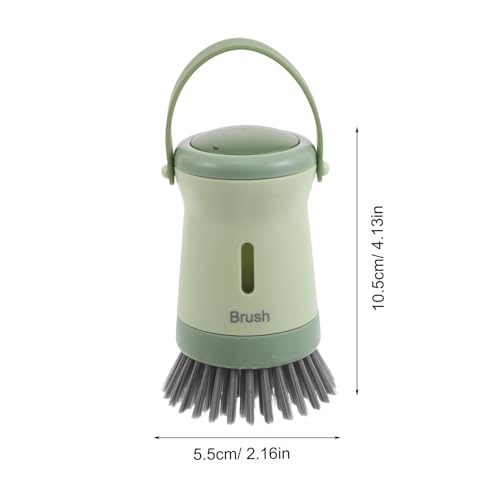 NUOBESTY Soap Dispensing Kitchen Scrub Brush with Handle for Pots and Pans, Palm Dish Scrubber Brush with Built-in Soap Dispenser, Green Dishwashing Tool for Sink Cleaning