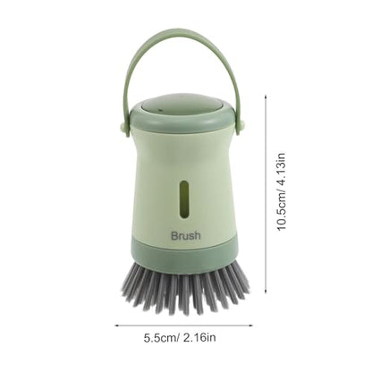 NUOBESTY Soap Dispensing Kitchen Scrub Brush with Handle for Pots and Pans, Palm Dish Scrubber Brush with Built-in Soap Dispenser, Green Dishwashing Tool for Sink Cleaning
