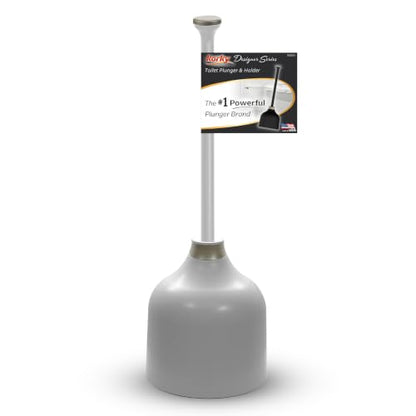 Korky Gray Toilet Plunger and Holder – Heavy Duty Compact Design – Fast Clog Removal – Easy to Clean - Made in USA - color: Gray