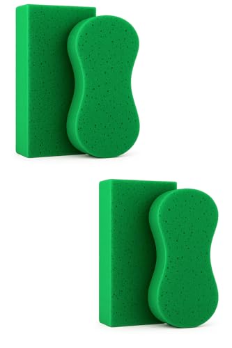 Multi-Purpose Sponges for Cleaning - Green 4 Pack, Large Sponges for Car Washing, Tile & Grout, All Purpose Cleaning - color: Green, size: 4 Pack - XL