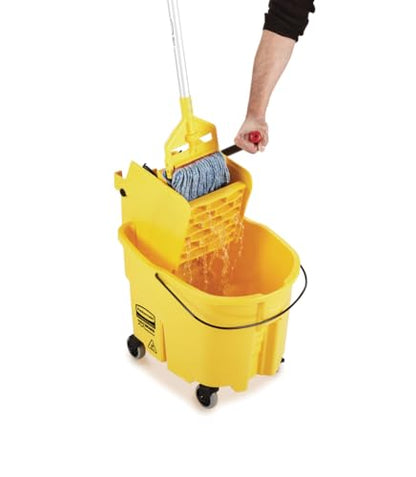 Rubbermaid Commercial Products WaveBrake 26 Qt. Side-Press Mop Bucket and Wringer Combo on Wheels, Yellow, for Professional/Industrial/Business Heavy-Duty Floor Cleaning/Mopping - size: 26 Qt