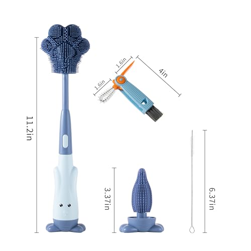 Chemimoso Cup Cleaning Brush, Silicone Baby Bottle Brush with Stand, Large Handle Water Bottle Brush Cleaner Set, with a Tiny Cup Lid Gap Cleaning Brushes Kit, Pawprint, Green - color: Green 3