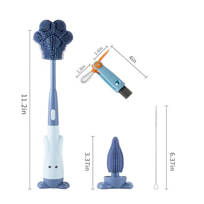Chemimoso Cup Cleaning Brush, Silicone Baby Bottle Brush with Stand, Large Handle Water Bottle Brush Cleaner Set, with a Tiny Cup Lid Gap Cleaning Brushes Kit, Pawprint, Green - color: Green 3