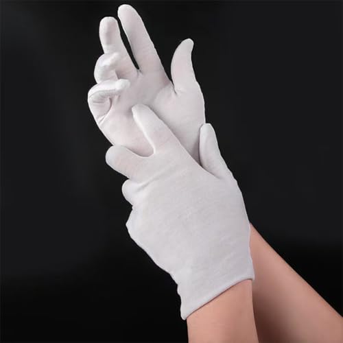12 Pairs White Cotton Gloves for Eczema Dry Hands Breathable Work Glove Liners Moisturizing Spa Jewelry Inspection Etiquette Gloves Stretchy Fit for Men Women 24PCS Archival Photo Gloves (Large) - size: Large