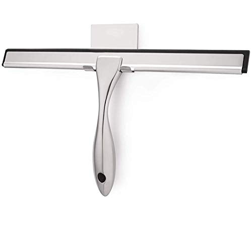 Shower Squeegee for Shower Doors, All Purpose Shower Window Squeegee for Shower Glass Door, Mirror and Car, Bathroom Squeegee for Shower with Hook, Stainless Steel (Silver, 10 in)