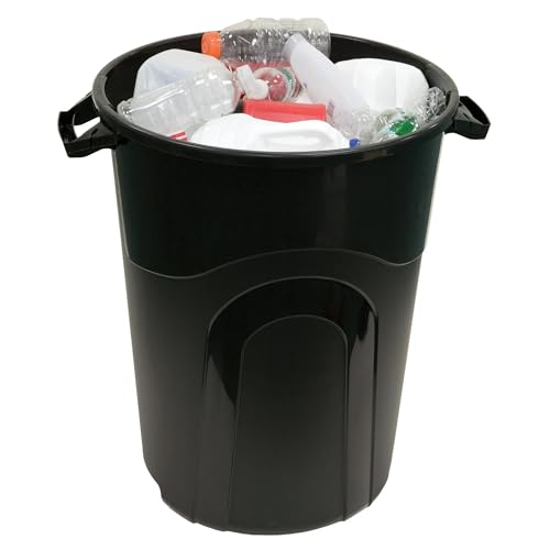 32 Gallon Heavy Duty Plastic Garbage Can, Included Click Lock Lid, Large Trash Can Sturdy Handles, Garage Trash Can, Indoor and Outdoor, Black
