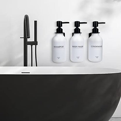 Shampoo Dispenser for Shower Wall, Shampoo and Conditioner Dispenser with 16 Waterproof Labels, No Drill Shower Soap Dispenser Bathroom, Shower Soap Dispenser Wall Mounted,17oz, 3 Pack, Black White - color: 1-white Bottle + Black Pump