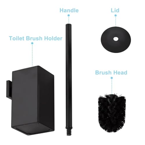 Toilet Brush and Holder Set Wall Mount or Freestanding KWQKEM Modern Toilet Bowl Cleaners Brush and Holder with Lid 304 Stainless Steel (Matte Black) - color: Black, size: Wall Mount