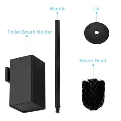 Toilet Brush and Holder Set Wall Mount or Freestanding KWQKEM Modern Toilet Bowl Cleaners Brush and Holder with Lid 304 Stainless Steel (Matte Black) - color: Black, size: Wall Mount