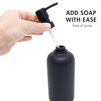 Matte Black Round Soap Dispenser Set with Tray for Kitchen, Countertop & Bathroom – 2 Pack 15 oz Refillable Resin Pump Bottle for Dish Soap, Hand Soap, Shampoo, Conditioner – Non-Slip Protective Pads - color: Black, style: Round Soap Dispenser Set with Tr