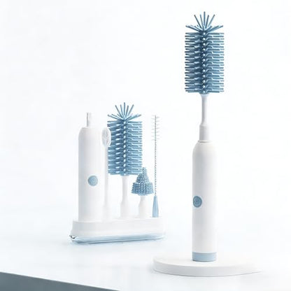 Rechargeable Electric Bottle Brush with Stand - 360° Spin Silicone Cleaner for Baby Bottles, Breast Pumps & Small Household Containers (Sea Blue) - color: Sea Blue