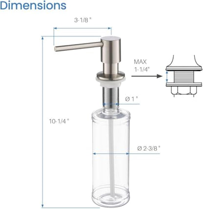 KIBI Kitchen Sink Soap Dispenser | 8.5 oz Countertop Refillable Bottle | Easy Top Refill Pump | Durable Brass Build with Rust-Resistant Finish | Perfect for Kitchen, Bar, Laundry (Brushed Nickel) - color: Brushed Nickel