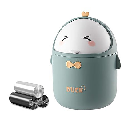 Cute Desktop Trash Can Wastebasket with 90 Trash Bags, Creative Mini Countertop Garbage Can with Lid, Small Plastic Storage Bin for Home Kitchen Dressing Office Kids Bedroom(Green) - color: Green