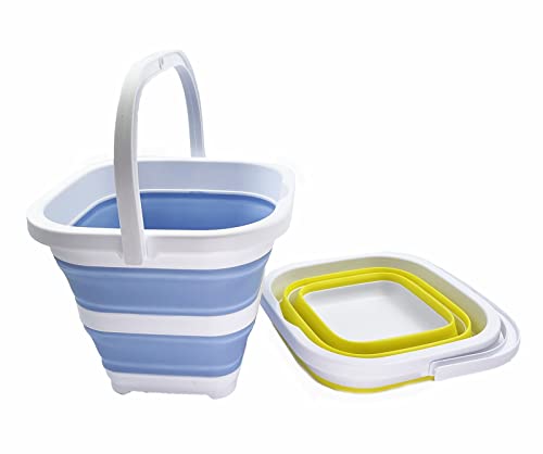 SAMMART Collapsible Rectangular Cleaning Bucket 5L (1.3 Gallon)- Foldable Camping Beach Sand Water Pot Pail- Portable Space Saving Tub for Household, Outdoor Car Washing (Baby Blue + Lemon (Set of 2)) - color: Baby Blue + Lemon (Set of 2)