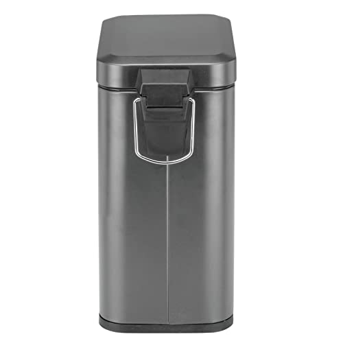 mDesign Small Modern 1.3 Gallon Rectangle Metal Lidded Step Trash Can, Compact Garbage Bin with Removable Liner Bucket and Handle for Bathroom, Kitchen, Craft Room, Office, Garage - Graphite Gray - color: Graphite Gray, size: 1.3 Gallon