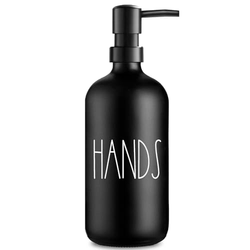 VIMERPA Hand Soap Dispenser, Matte Black Soap Dispenser for Bathroom, Glass Hands Liquid Dispenser with Plastic Pump, 17 Fl Oz Refillable Lotion Soap Bottle Container, Farmhouse Kitchen Decor - color: Black Hands, size: 1 Pack