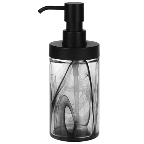 Soap Dispenser,12.5 Oz Black Moire Wide Open Glass Hand Soap Dispenser, Hand Soap Dispenser for Bathroom & Kitchen, Refillable Black Soap Dispenser with Waterproof Labels - color: Black001
