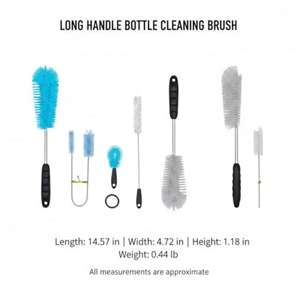 Long Handle Bottle Cleaning Brush for Narrow Neck Containers, Durable Nylon Bristles, Blue - size: 14.57 x 4.72 x 1.18 in