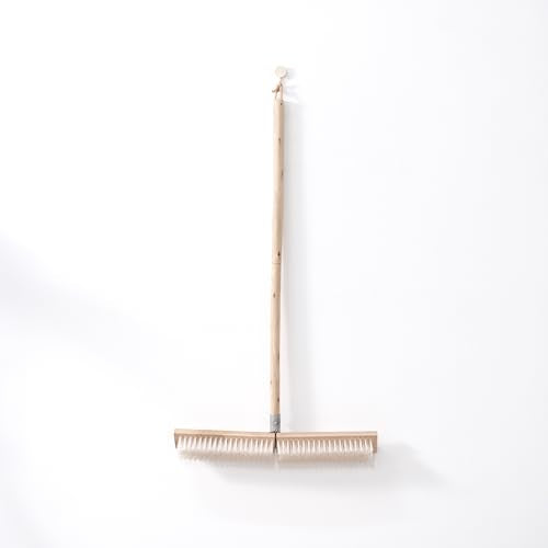 17.71” Heavy Duty Push Broom Outdoor, Stiff Plastic Bristles 4-Layer, 32.28” Wooden Handle, Industrial Broom for Garage Floor, Warehouse, Patio, Concrete, Deck & Sidewalk Cleaning