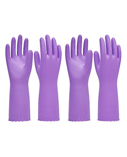 PACIFIC PPE 2 Pairs Reusable Dishwashing Cleaning Gloves with Latex Free, Cotton Lining, Kitchen Gloves, Purple, Medium - color: Purple, size: Medium (Pack of 2)